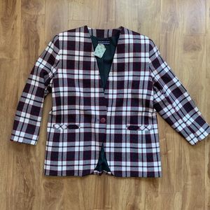 Vintage Cozy Red & Grey Plaid Plus Size One Button Blazer